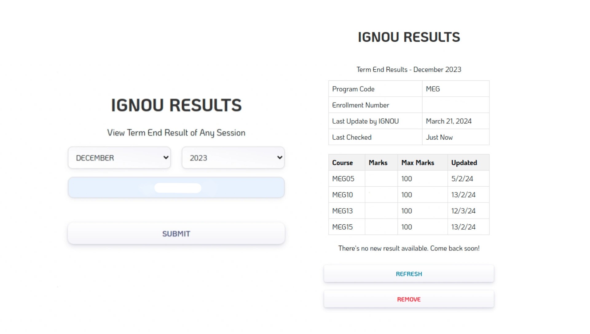 IGNOU Result Portal image